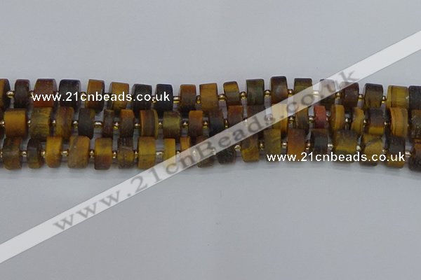 CRB1254 15.5 inches 6*12mm tyre matte yellow tiger eye beads