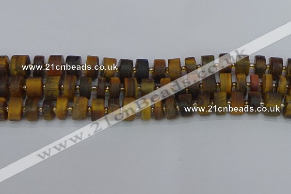 CRB1255 15.5 inches 7*14mm tyre matte yellow tiger eye beads