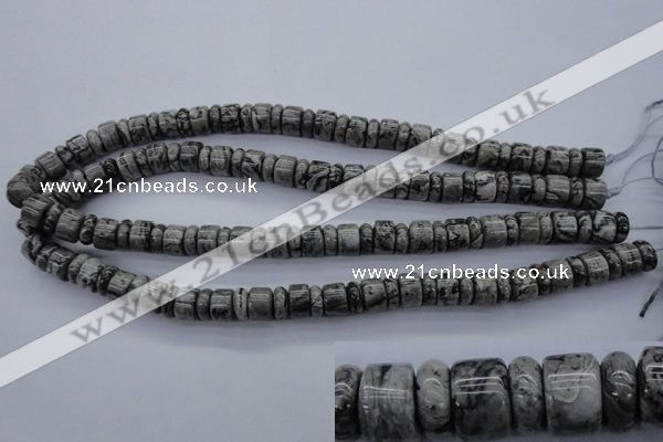 CRB126 15.5 inches 4*10mm & 7*10mm rondelle grey picture jasper beads