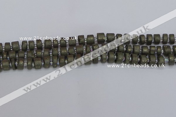 CRB1260 15.5 inches 6*10mm tyre matte pyrite gemstone beads