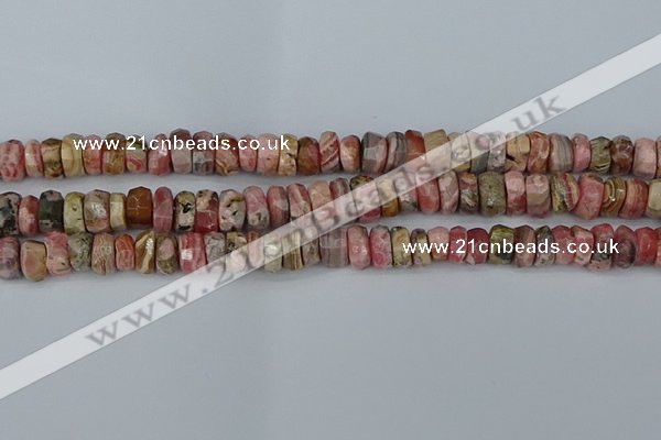 CRB1284 15.5 inches 6*10mm faceted rondelle rhodochrosite beads