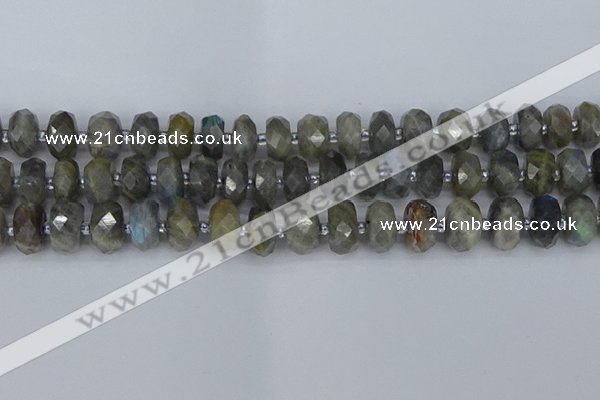 CRB1297 15.5 inches 6*12mm faceted rondelle labradorite beads