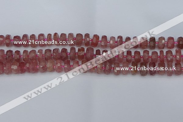 CRB1341 15.5 inches 6*10mm faceted rondelle strawberry quartz beads