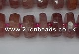 CRB1342 15.5 inches 6*12mm faceted rondelle strawberry quartz beads