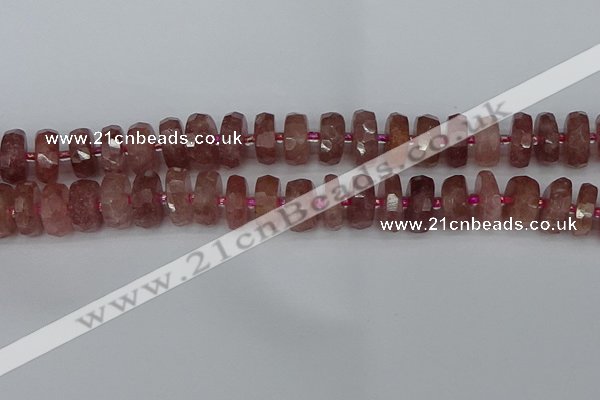 CRB1343 15.5 inches 7*14mm faceted rondelle strawberry quartz beads