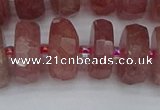 CRB1345 15.5 inches 8*18mm faceted rondelle strawberry quartz beads