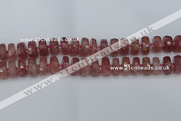 CRB1345 15.5 inches 8*18mm faceted rondelle strawberry quartz beads