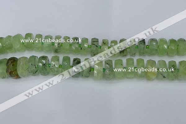 CRB1355 15.5 inches 8*18mm faceted rondelle green rutilated quartz beads