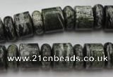 CRB136 15.5 inches 6*12mm & 10*12mm rondelle green silver line jasper beads