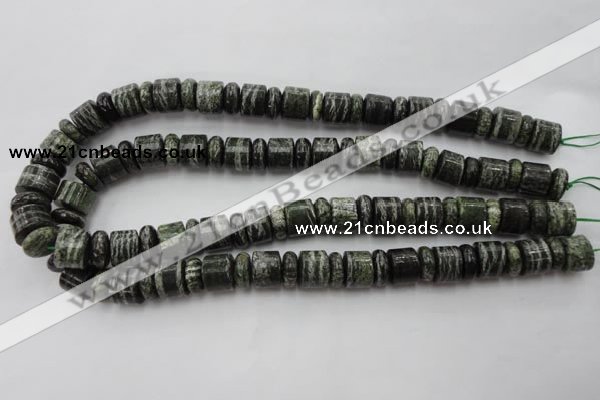 CRB136 15.5 inches 6*12mm & 10*12mm rondelle green silver line jasper beads