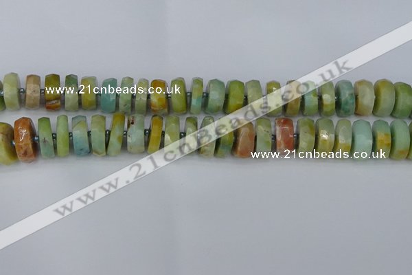 CRB1363 15.5 inches 7*14mm faceted rondelle Chinese amazonite beads