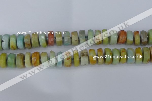 CRB1365 15.5 inches 8*18mm faceted rondelle Chinese amazonite beads