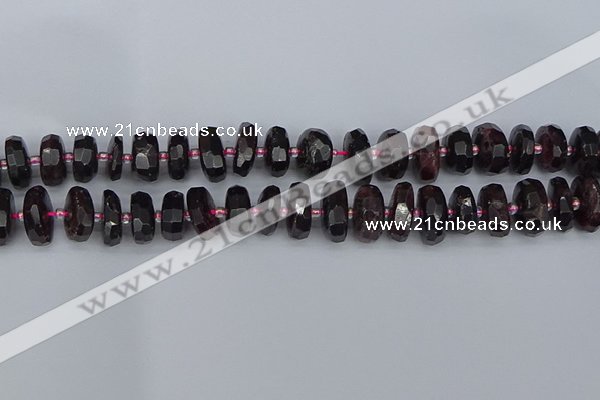 CRB1413 15.5 inches 7*14mm faceted rondelle red garnet beads