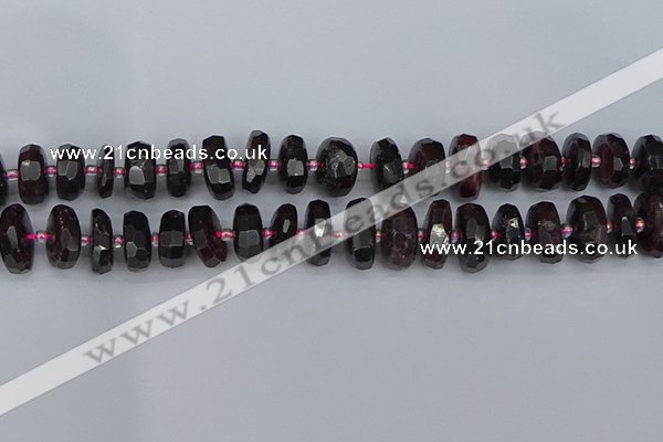 CRB1414 15.5 inches 8*16mm faceted rondelle red garnet beads