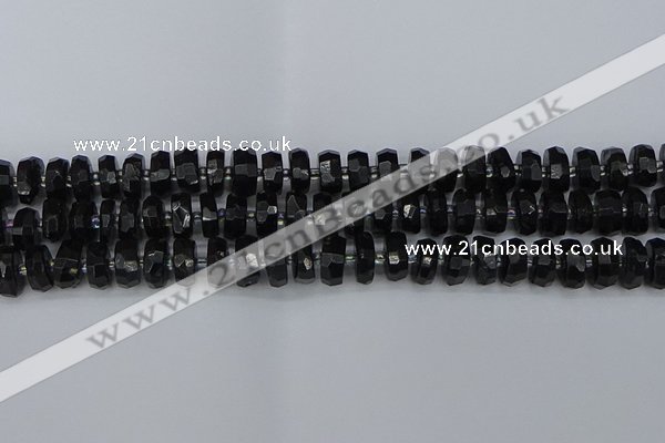 CRB1421 15.5 inches 6*10mm faceted rondelle black tourmaline beads