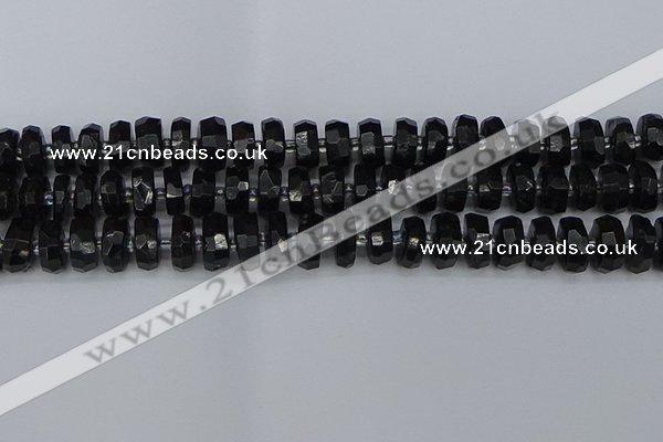 CRB1422 15.5 inches 6*12mm faceted rondelle black tourmaline beads