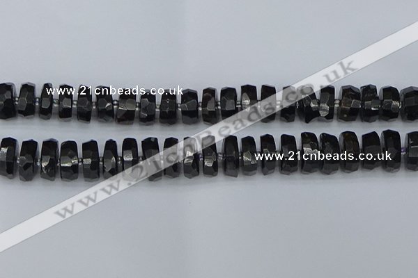 CRB1425 15.5 inches 8*18mm faceted rondelle black tourmaline beads