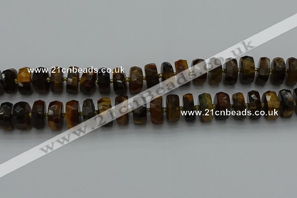 CRB1433 15.5 inches 7*14mm faceted rondelle yellow tiger eye beads