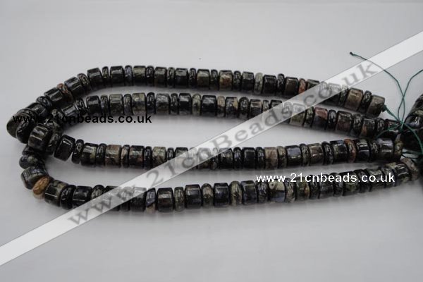 CRB146 15.5 inches 6*12mm & 10*12mm rondelle grey opal gemstone beads