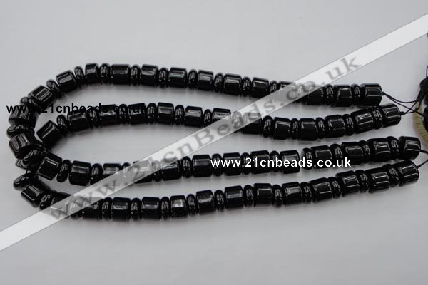 CRB151 15.5 inches 6*12mm & 10*12mm rondelle black agate beads