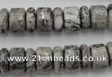 CRB163 15.5 inches 5*14mm & 10*14mm rondelle grey picture jasper beads