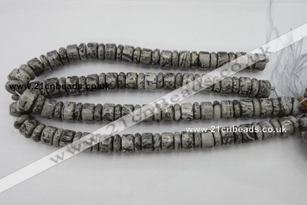 CRB163 15.5 inches 5*14mm & 10*14mm rondelle grey picture jasper beads