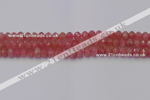 CRB1802 15.5 inches 6*10mm faceted rondelle strawberry quartz beads