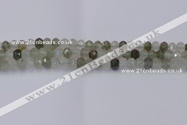 CRB1813 15.5 inches 5*8mm faceted rondelle green rutilated quartz beads