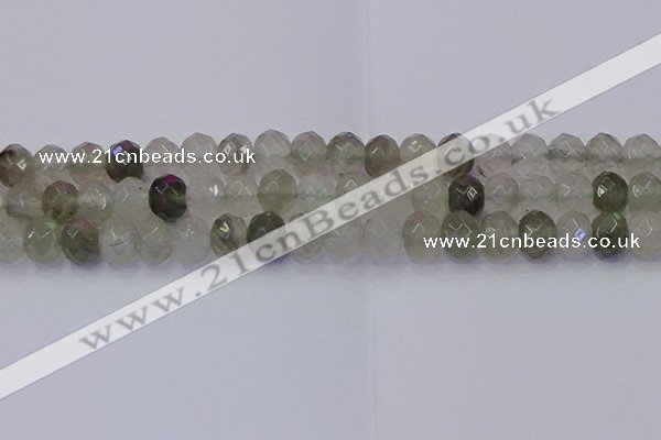 CRB1814 15.5 inches 6*10mm faceted rondelle green rutilated quartz beads