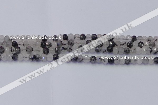 CRB1816 15.5 inches 4*6mm faceted rondelle black rutilated quartz beads