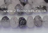 CRB1817 15.5 inches 5*8mm faceted rondelle black rutilated quartz beads