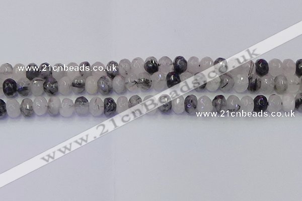 CRB1817 15.5 inches 5*8mm faceted rondelle black rutilated quartz beads