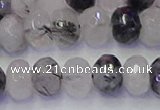 CRB1818 15.5 inches 6*10mm faceted rondelle black rutilated quartz beads