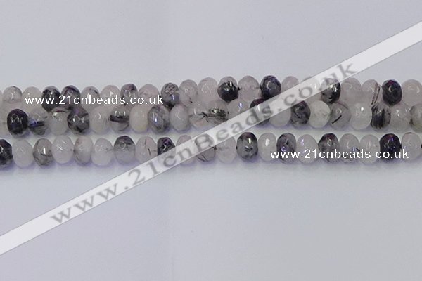 CRB1818 15.5 inches 6*10mm faceted rondelle black rutilated quartz beads