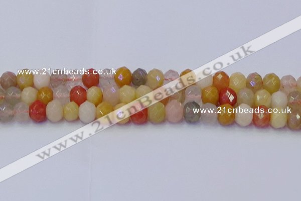 CRB1822 15.5 inches 6*10mm faceted rondelle mixed rutilated quartz beads