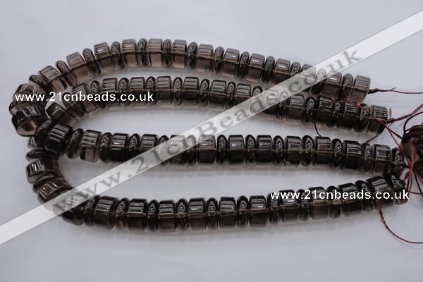 CRB188 15.5 inches 6*16mm – 10*16mm rondelle smoky quartz beads