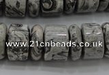 CRB196 15.5 inches 6*18mm – 13*18mm rondelle grey picture jasper beads