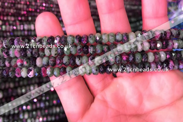 CRB1976 15.5 inches 4*6mm faceted rondelle ruby zoisite beads