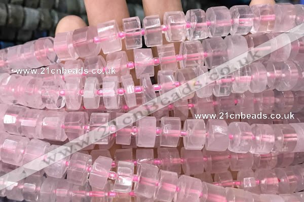 CRB2005 15.5 inches 7mm - 8mm faceted tyre rose quartz beads