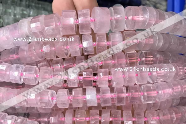 CRB2006 15.5 inches 9mm - 10mm faceted tyre rose quartz beads