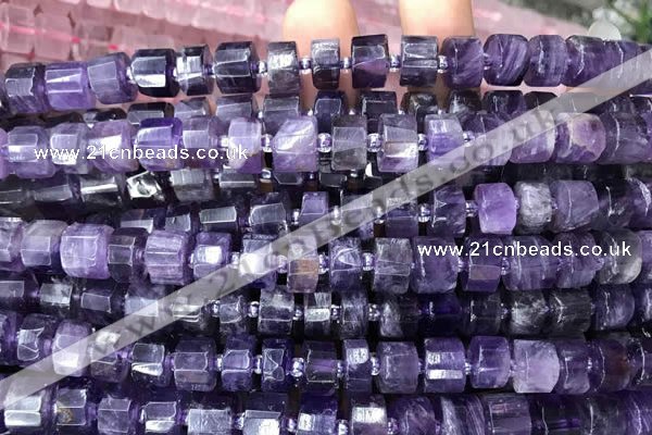 CRB2017 15.5 inches 11mm - 12mm faceted tyre amethyst beads