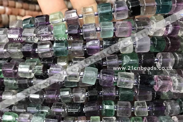 CRB2046 15.5 inches 9mm - 10mm faceted tyre fluorite gemstone beads