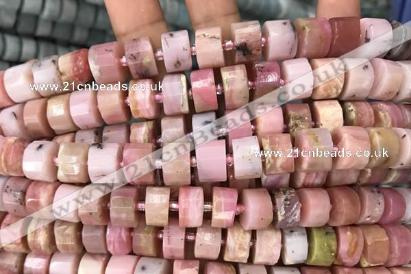 CRB2076 15.5 inches 9mm - 10mm faceted tyre pink opal beads