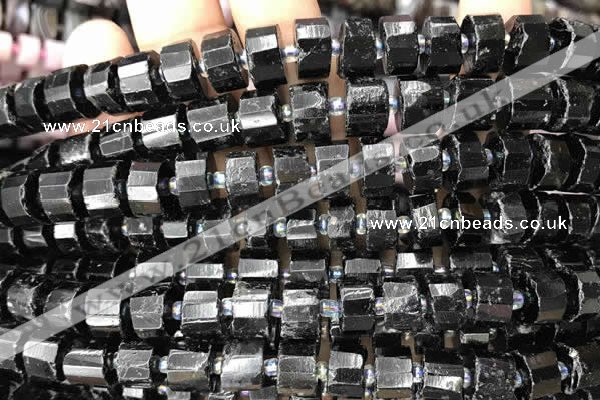 CRB2101 15.5 inches 9mm - 10mm faceted tyre black tourmaline beads