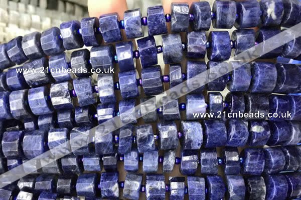 CRB2137 15.5 inches 11mm - 12mm faceted tyre sodalite gemstone beads