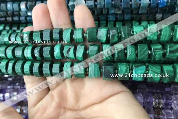 CRB2150 15.5 inches 7mm - 8mm faceted tyre malachite beads