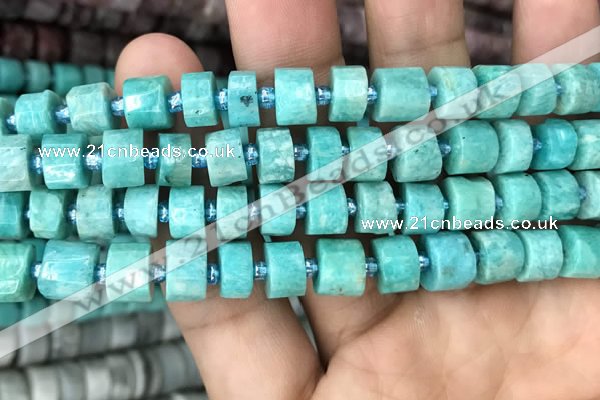 CRB2162 15.5 inches 11mm - 12mm faceted tyre amazonite gemstone beads