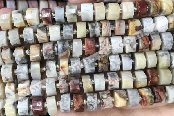 CRB2182 15.5 inches 12mm - 13mm faceted tyre crazy lace agate beads