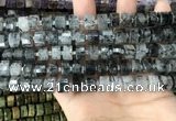 CRB2191 15.5 inches 9mm - 10mm faceted tyre black rutilated quartz beads