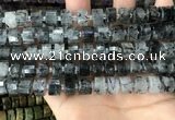 CRB2192 15.5 inches 10mm - 11mm faceted tyre black rutilated quartz beads